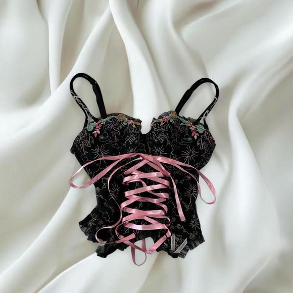 Victoria's Secret Other - Chantal Thomass for Victoria's Secret 2004 black pink floral bustier babydoll